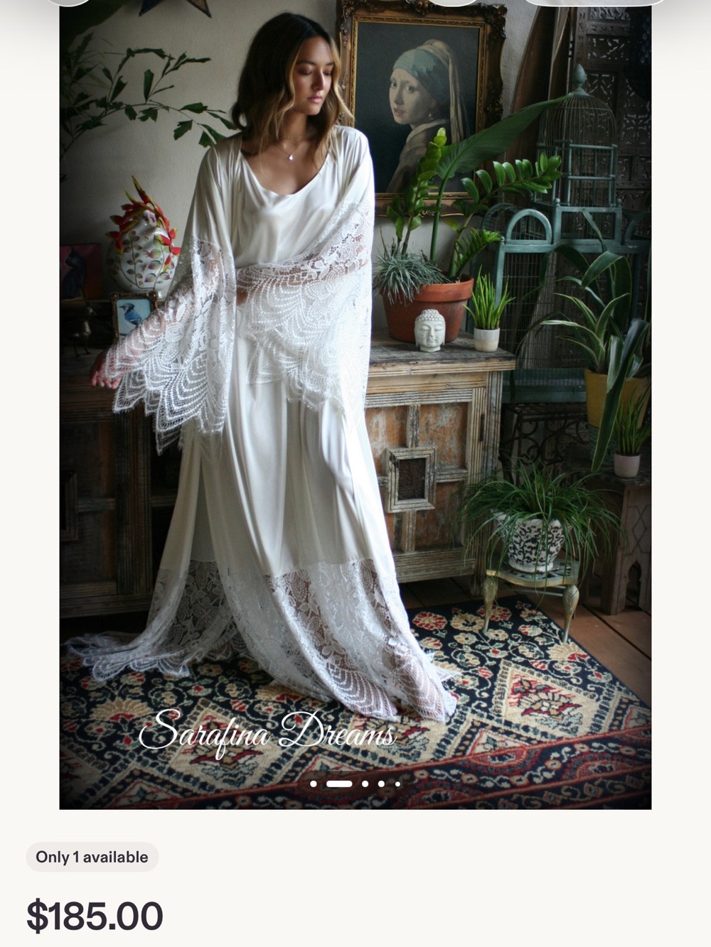 Bohemian Lace Trim White Bridal Robe -